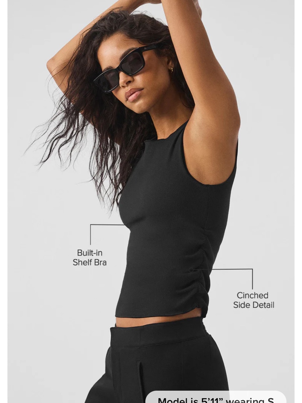 ALO Yoga black Ribbed Cropped white high neck ruched Tank small - Picture 3 of 4